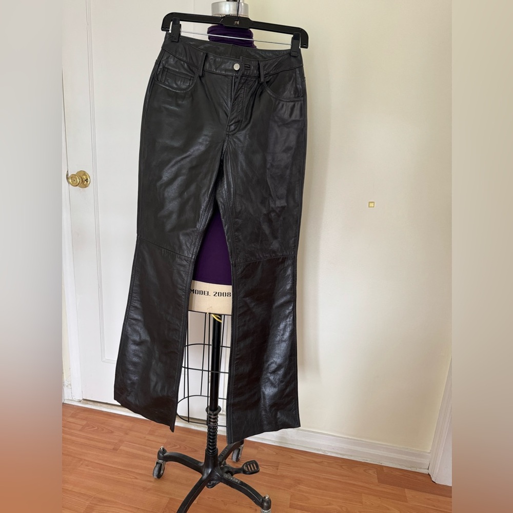 Brand New Real Black Leather Fully Lined Flare Bootcut Pants